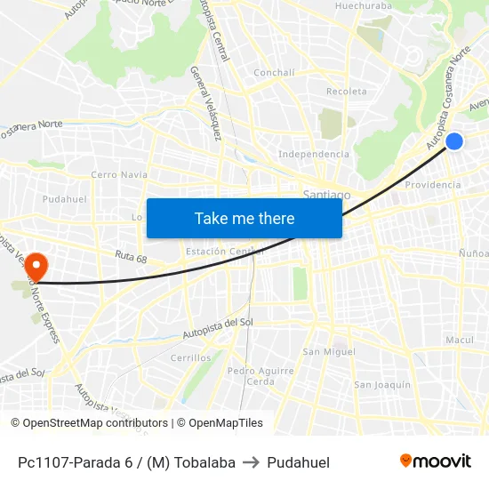 Pc1107-Parada 6 / (M) Tobalaba to Pudahuel map