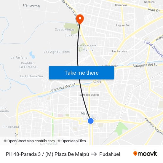 Pi148-Parada 3 / (M) Plaza De Maipú to Pudahuel map