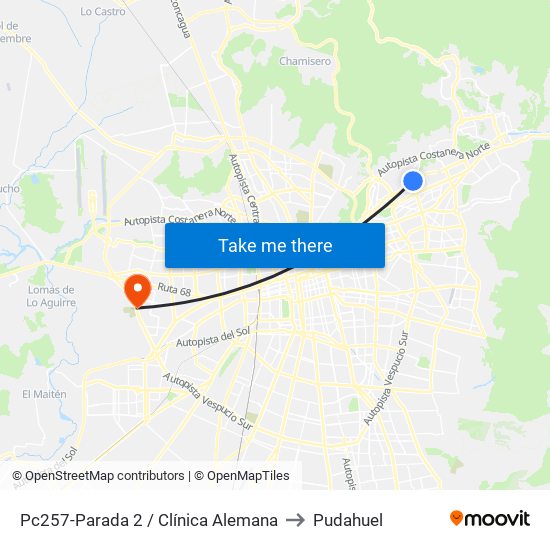 Pc257-Parada 2 / Clínica Alemana to Pudahuel map