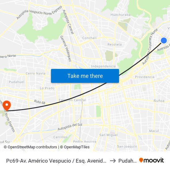 Pc69-Av. Américo Vespucio / Esq. Avenida Vitacura to Pudahuel map