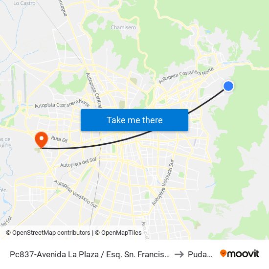 Pc837-Avenida La Plaza / Esq. Sn. Francisco De Asís to Pudahuel map