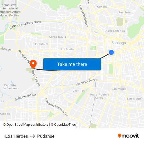Los Héroes to Pudahuel map