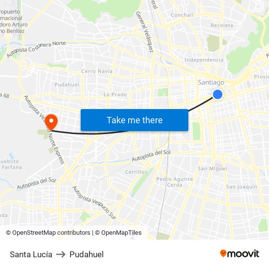 Santa Lucía to Pudahuel map
