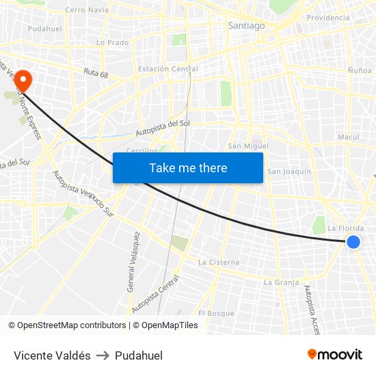 Vicente Valdés to Pudahuel map