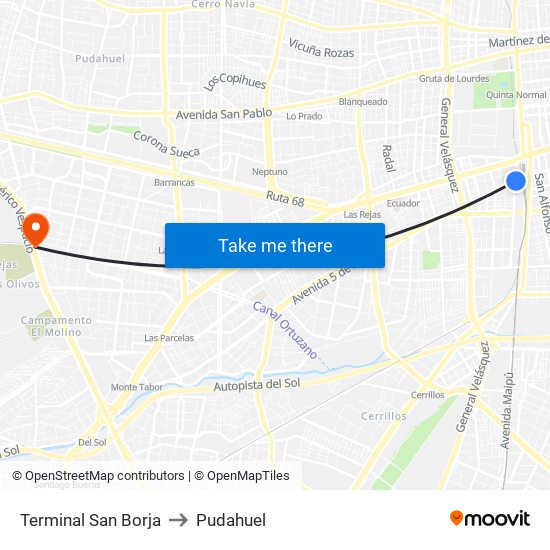 Terminal San Borja to Pudahuel map