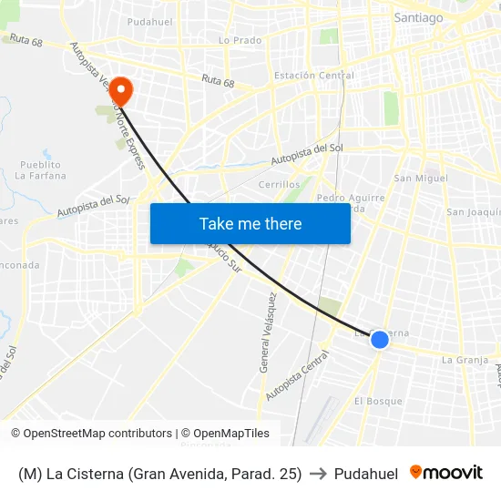 (M) La Cisterna (Gran Avenida, Parad. 25) to Pudahuel map