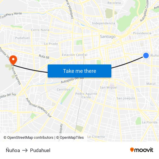 Ñuñoa to Pudahuel map