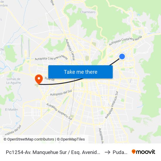 Pc1254-Av. Manquehue Sur / Esq. Avenida Apoquindo to Pudahuel map