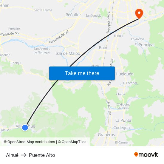 Alhué to Puente Alto map