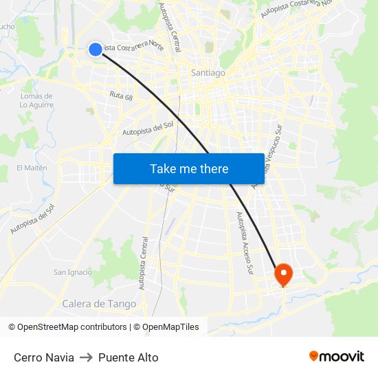 Cerro Navia to Puente Alto map