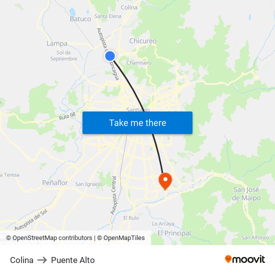 Colina to Puente Alto map