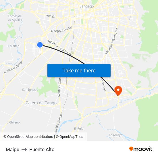 Maipú to Puente Alto map