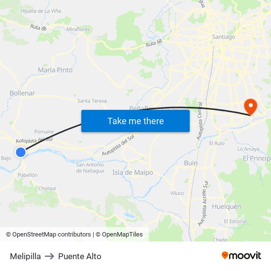 Melipilla to Puente Alto map