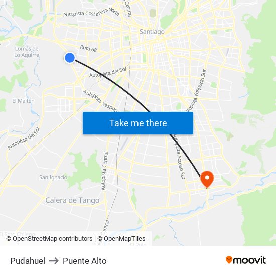 Pudahuel to Puente Alto map