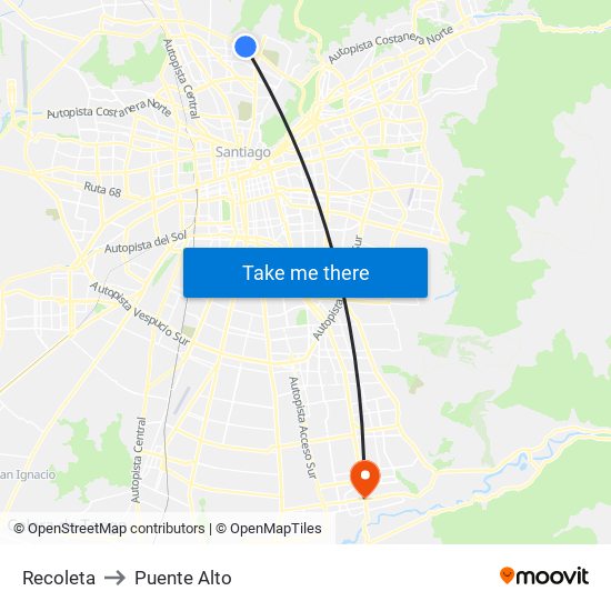 Recoleta to Puente Alto map