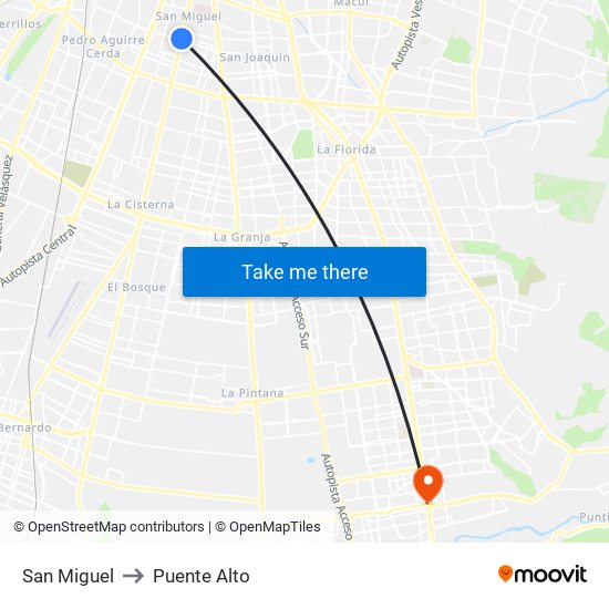 San Miguel to Puente Alto map