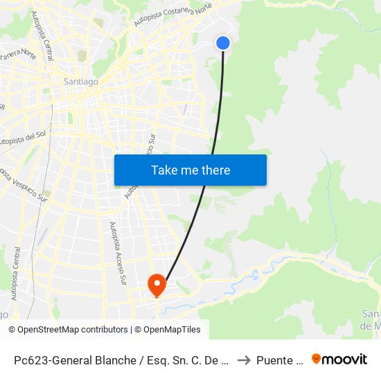 Pc623-General Blanche / Esq. Sn. C. De Apoquindo to Puente Alto map