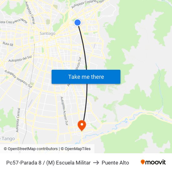 Pc57-Parada 8 / (M) Escuela Militar to Puente Alto map