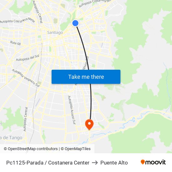 Pc1125-Parada / Costanera Center to Puente Alto map