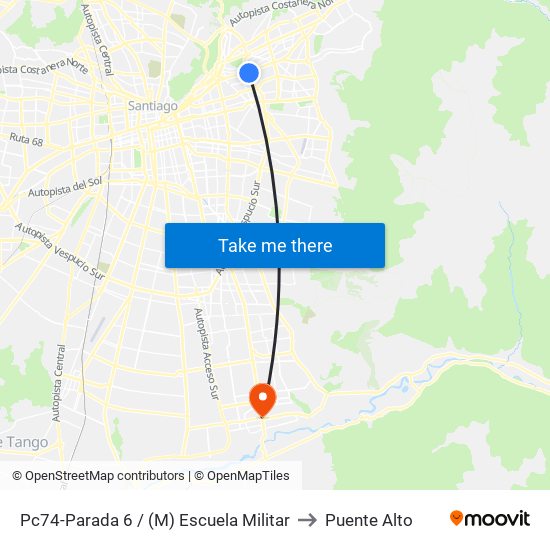Pc74-Parada 6 / (M) Escuela Militar to Puente Alto map
