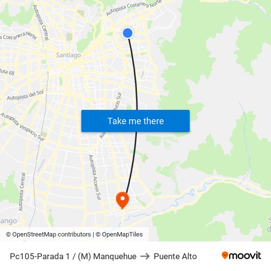 Pc105-Parada 1 / (M) Manquehue to Puente Alto map