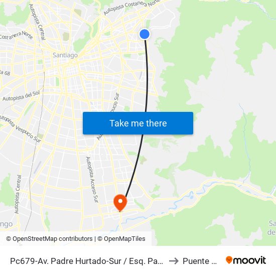 Pc679-Av. Padre Hurtado-Sur / Esq. Patagonia to Puente Alto map