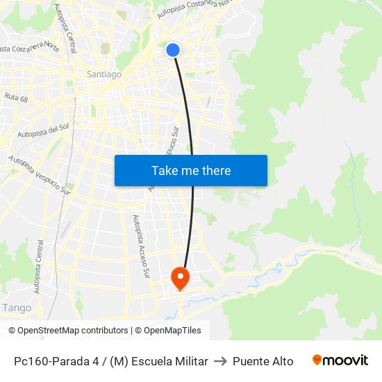 Pc160-Parada 4 / (M) Escuela Militar to Puente Alto map