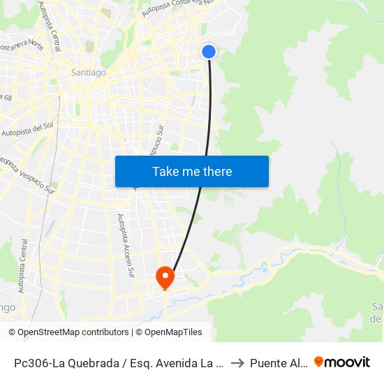 Pc306-La Quebrada / Esq. Avenida La Paz to Puente Alto map