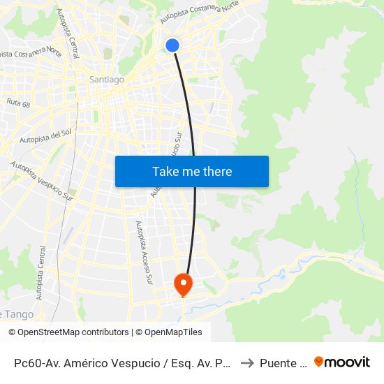 Pc60-Av. Américo Vespucio / Esq. Av. Pdte. Kennedy to Puente Alto map