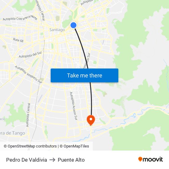 Pedro De Valdivia to Puente Alto map