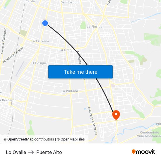 Lo Ovalle to Puente Alto map