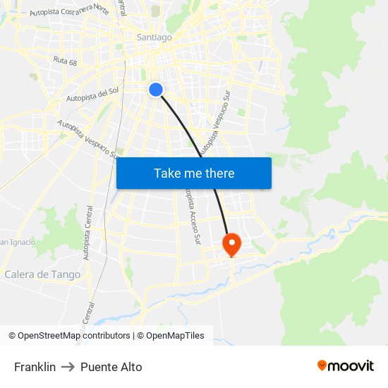 Franklin to Puente Alto map