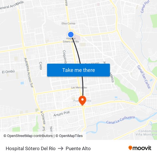 Hospital Sótero Del Río to Puente Alto map