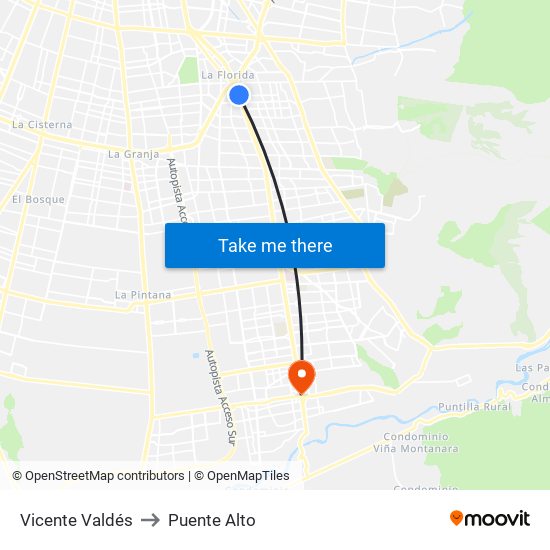 Vicente Valdés to Puente Alto map