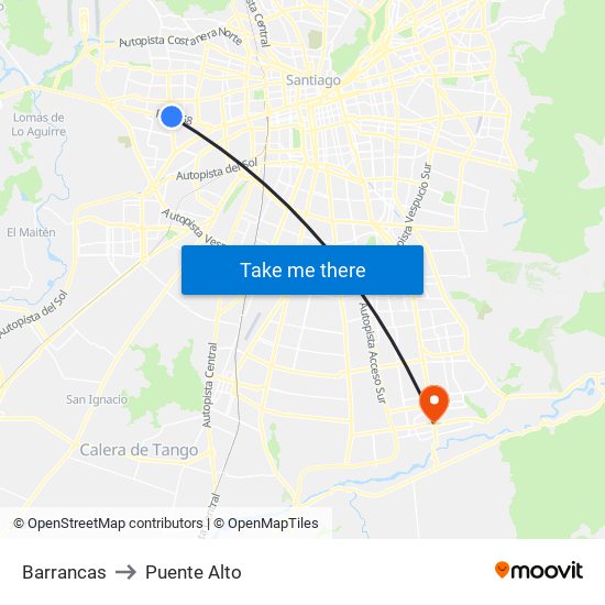 Barrancas to Puente Alto map