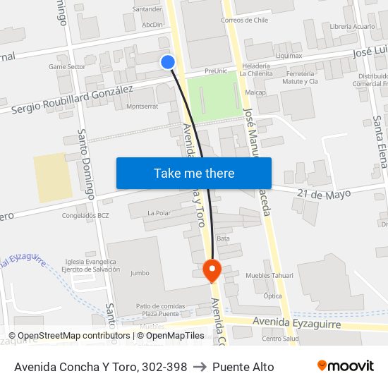 Avenida Concha Y Toro, 302-398 to Puente Alto map
