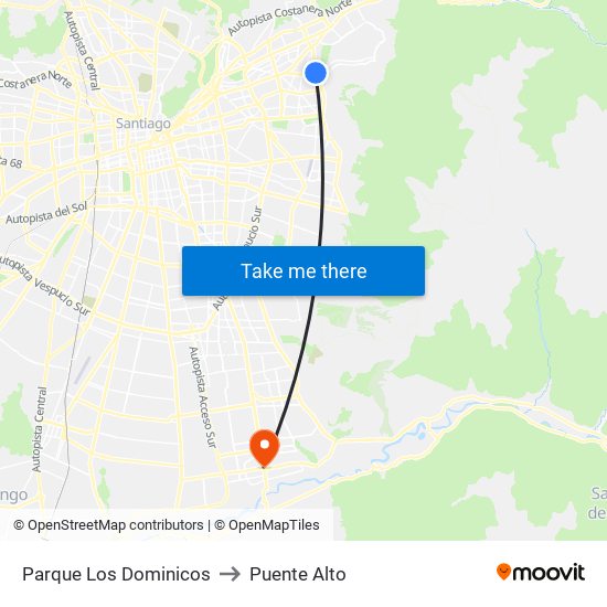 Parque Los Dominicos to Puente Alto map