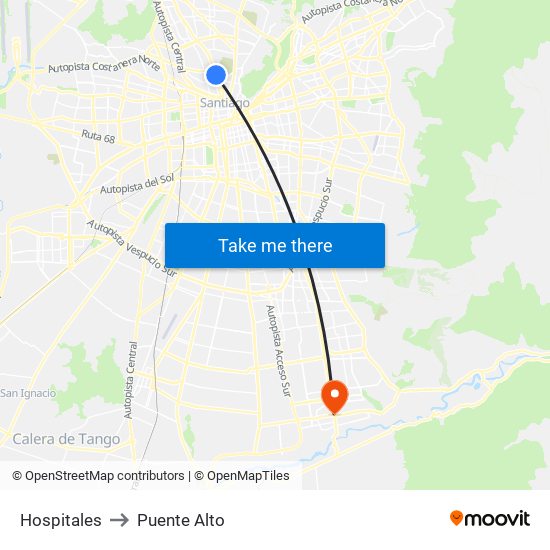 Hospitales to Puente Alto map