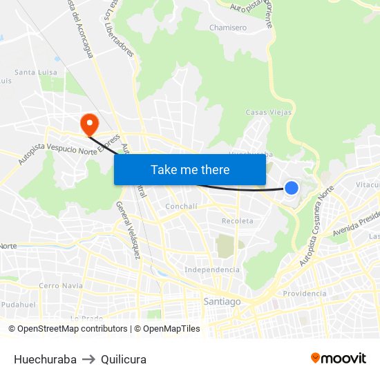 Huechuraba to Quilicura map