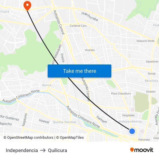 Independencia to Quilicura map