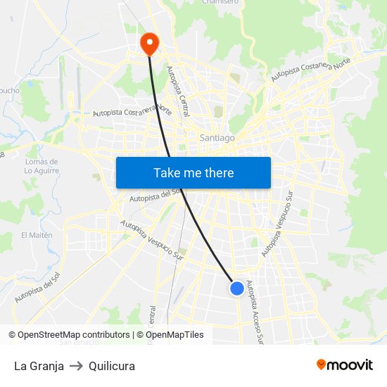 La Granja to Quilicura map