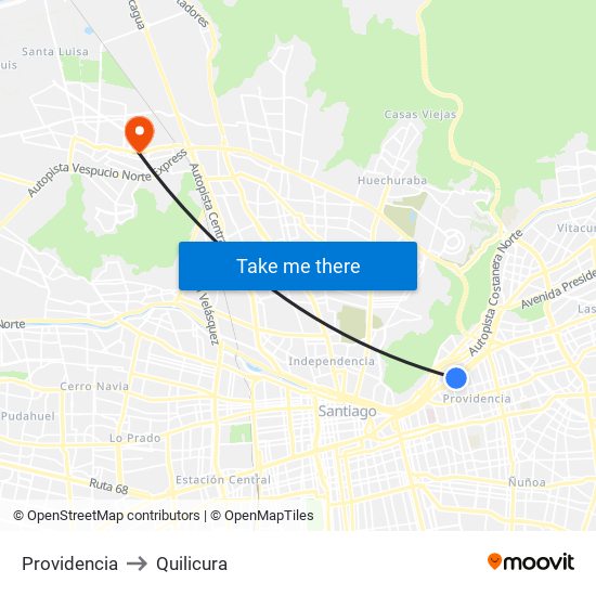 Providencia to Quilicura map