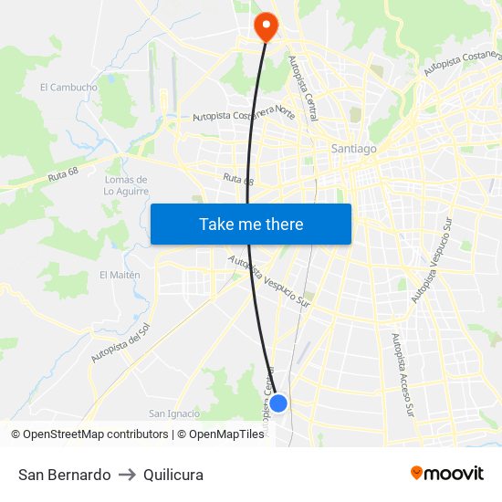 San Bernardo to Quilicura map