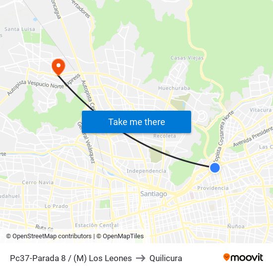 Pc37-Parada 8 / (M) Los Leones to Quilicura map