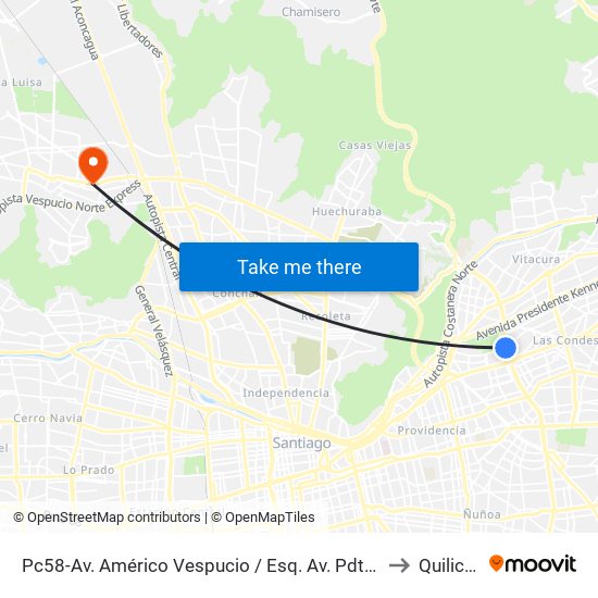 Pc58-Av. Américo Vespucio / Esq. Av. Pdte. Riesco to Quilicura map