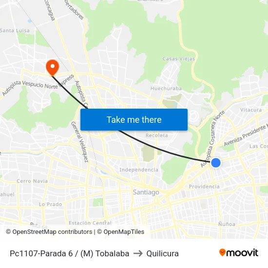 Pc1107-Parada 6 / (M) Tobalaba to Quilicura map