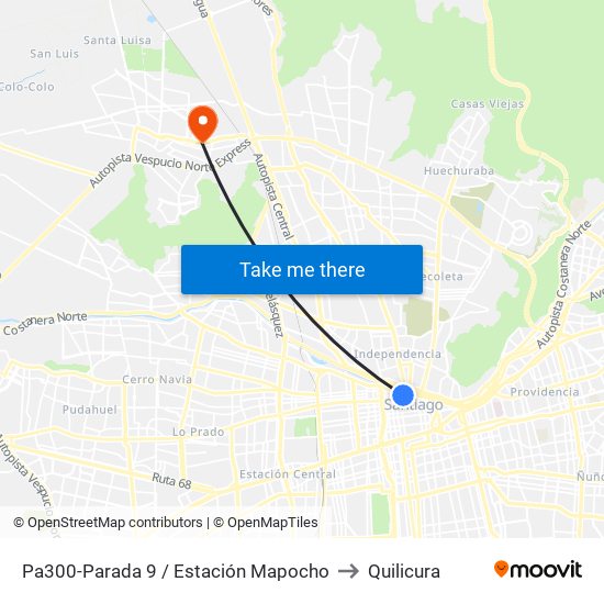 Pa300-Parada 9 / Estación Mapocho to Quilicura map