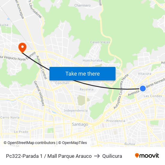 Pc322-Parada 1 / Mall Parque Arauco to Quilicura map