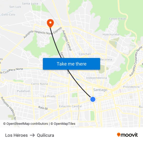 Los Héroes to Quilicura map