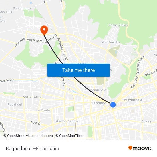 Baquedano to Quilicura map